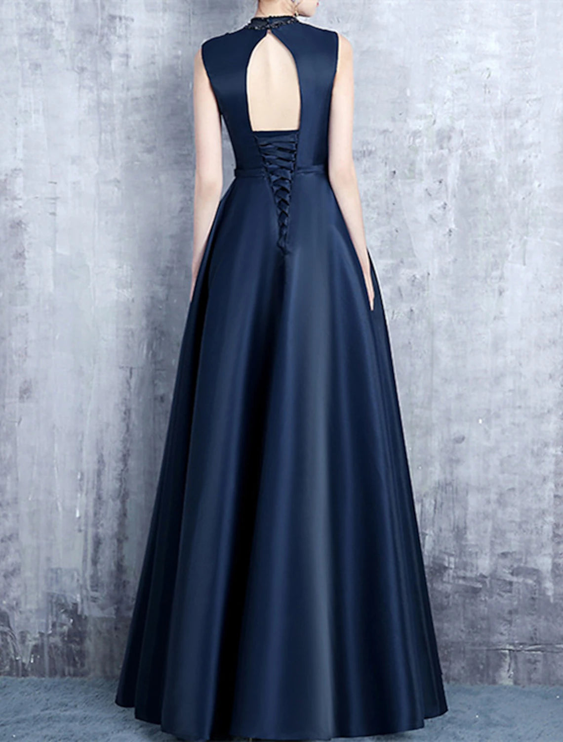 Wholesale A-Line Evening Gown Elegant Dress Formal Wedding Guest Floor Length Sleeveless High Neck Satin with Pleats